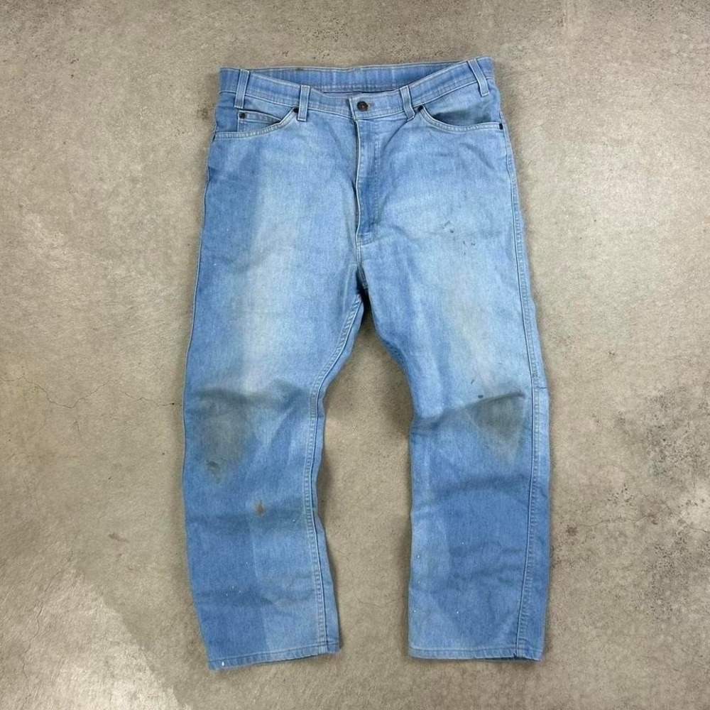 Vintage 80s Levis 514 Jeans Size 38x29 Blue Light Wash Straight Leg Orange Tab